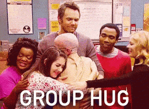 friends group hug group hug gif